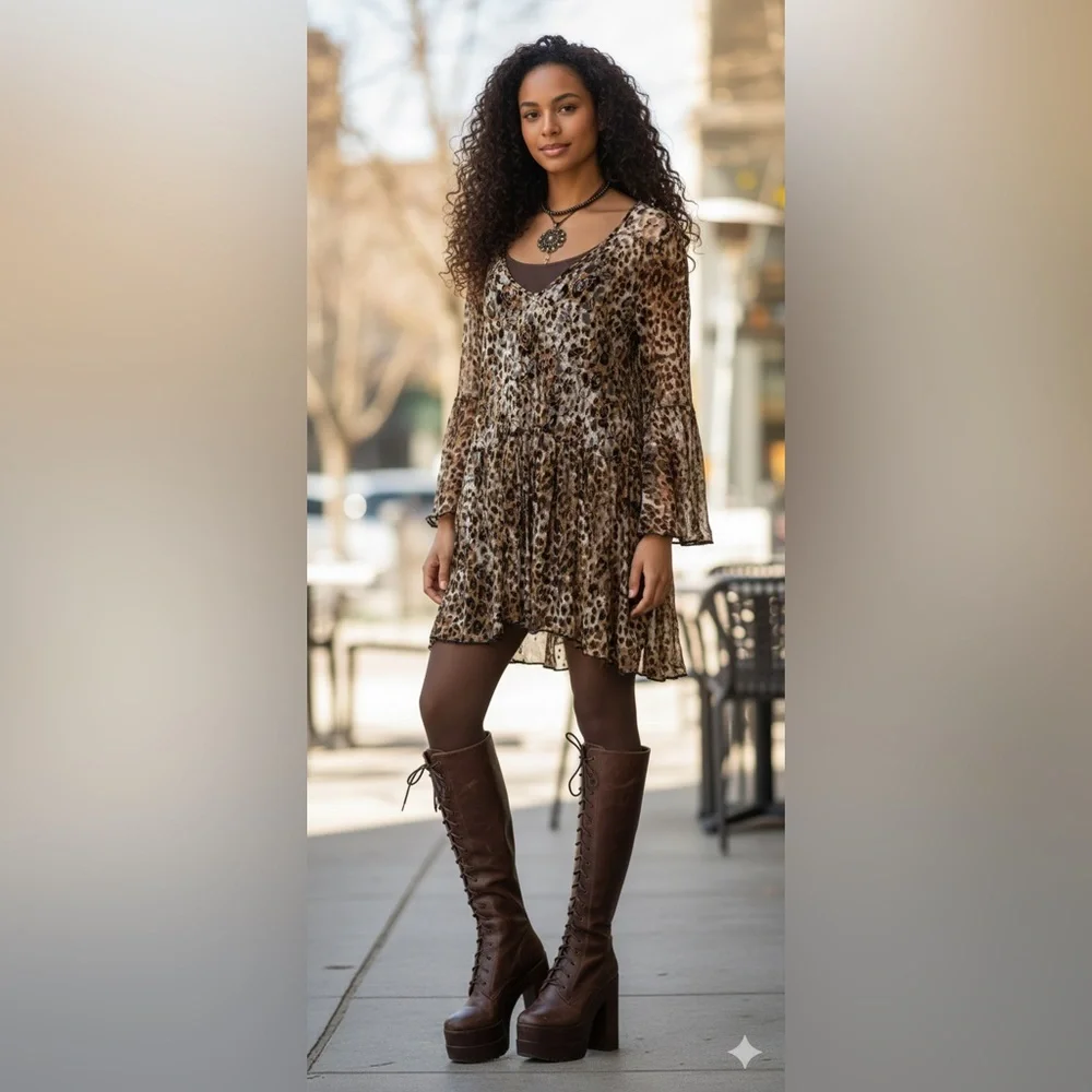 Brown Shear Leopard Print Dress/Top - Picture 2 of 9